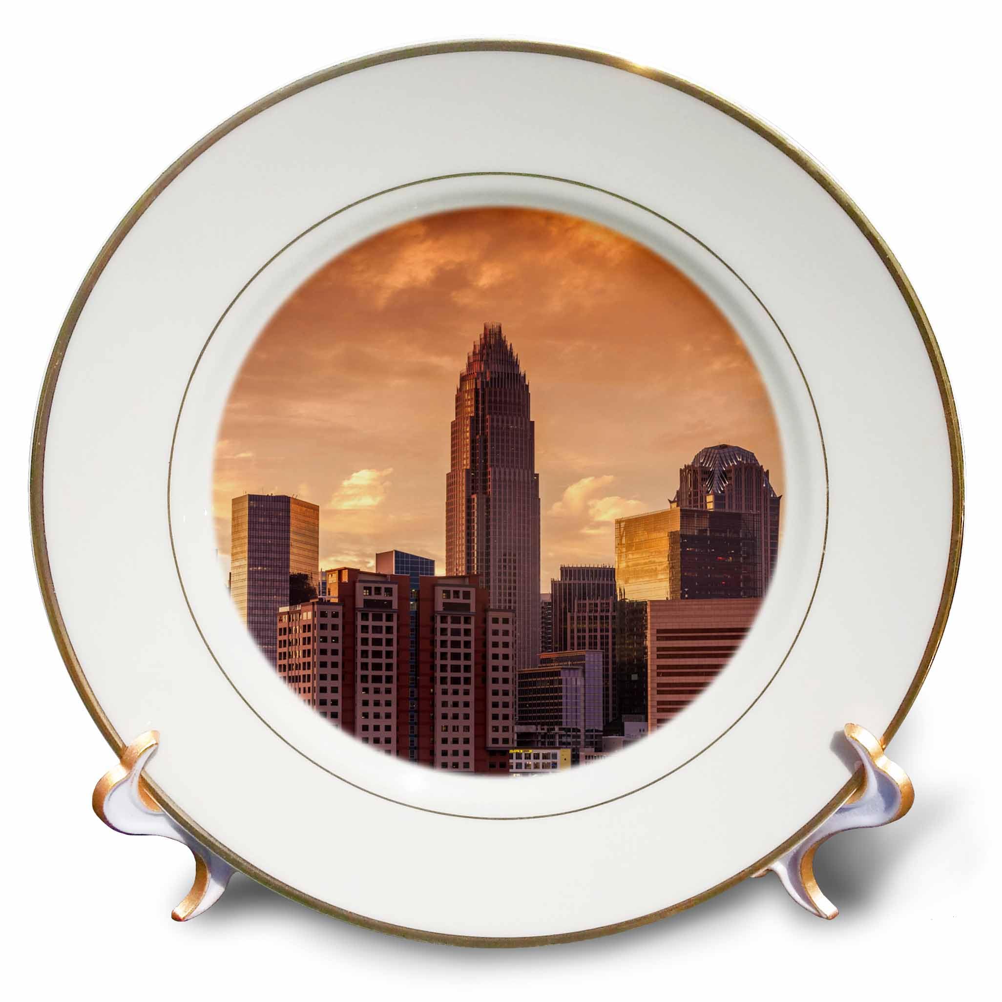 3D Rose North Carolina-Charlotte-City Skyline from The Southeast-Sunset Porcelain Plate, 8