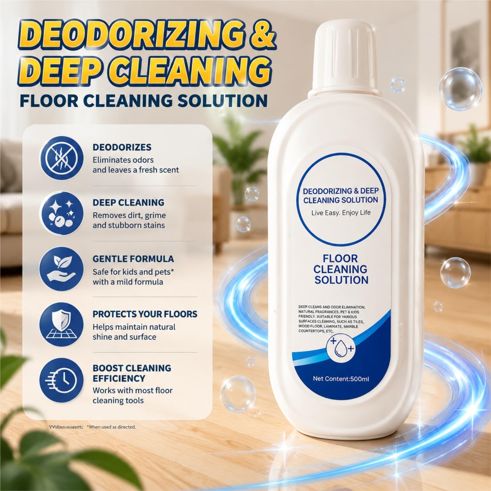 Limpiador for Pisos Duros, 500ML X 5, Desodorizante Profundo, Fórmula Baja Espuma, Compatible con Tineco Robot Trapeador/Aspiradora Seco Mojado