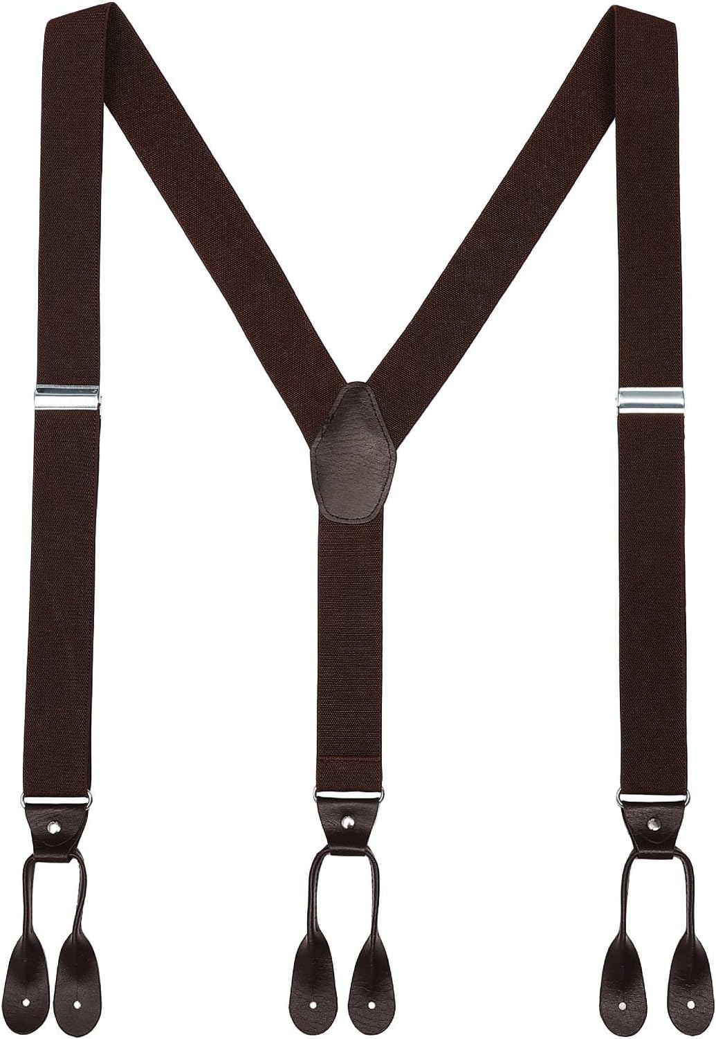 Mens Button End Elastic Suspenders - 1.4 Inch Adjustable Y shape Formal Suspender