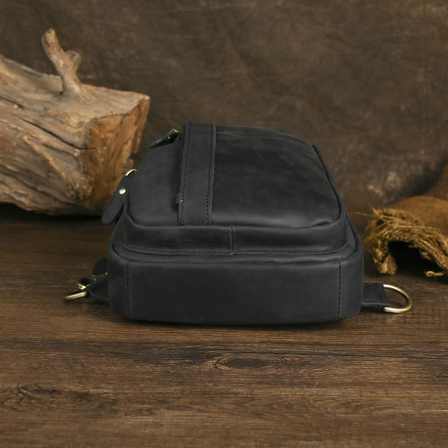 Le'aokuu Sac Poitrine Hommes Sacoche à Bandoulière Vintage en Cuir Véritable Voyage
