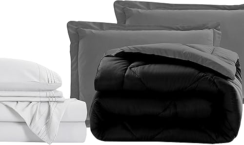 Vista 26 de Elegant Comfort Juego de sábanas y edredón de 7 piezas, tamaño individual XL, de 1500 hilos, súper acogedor, resistente a las arrugas y a