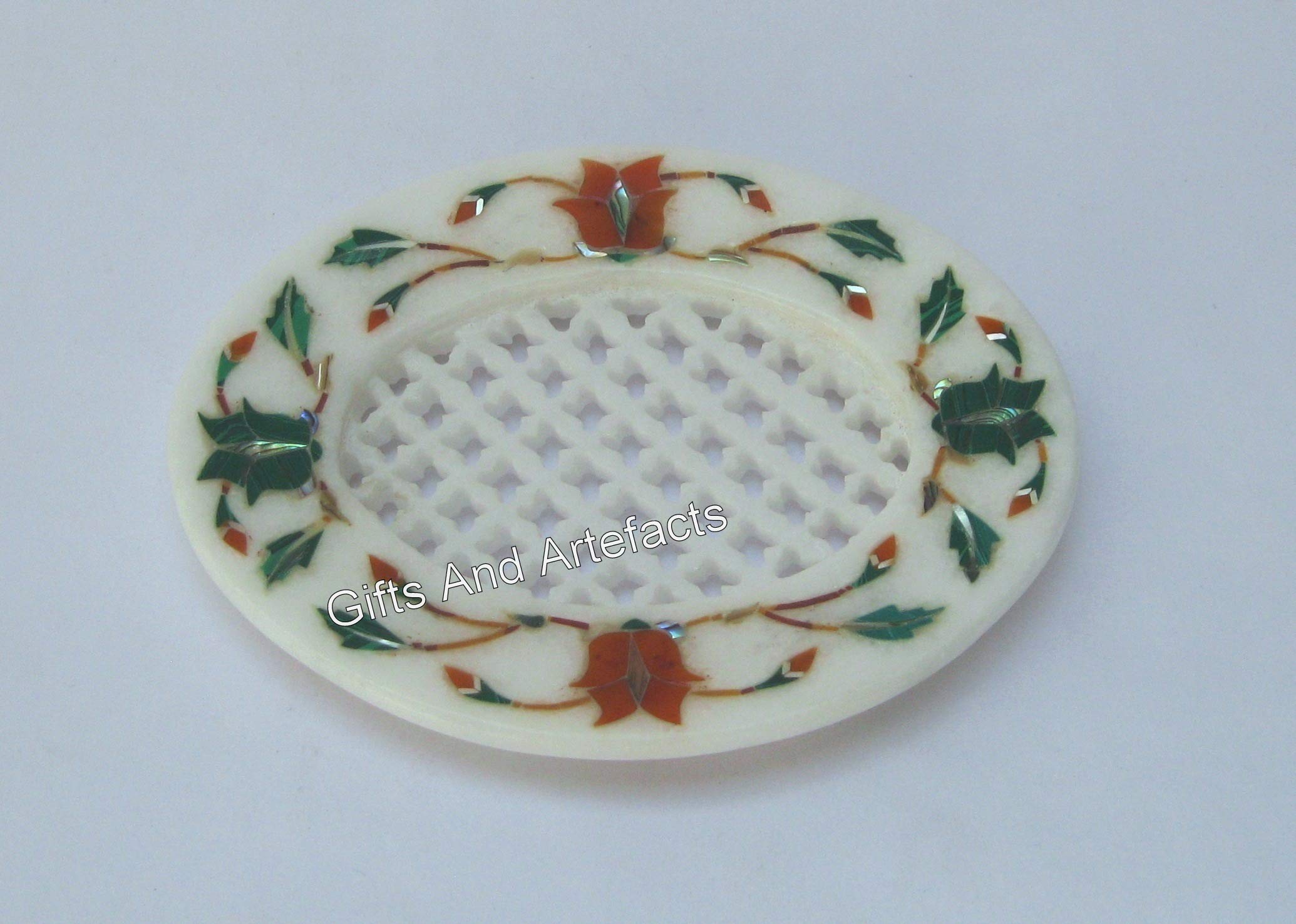 Luksusowa marmurowa mydelniczka, 12 x 10 cm, ręcznie wykonana, filigranowa mydelniczka, indyjski biały marmurowy uchwyt na gąbkę i akcesoria łazienkowe