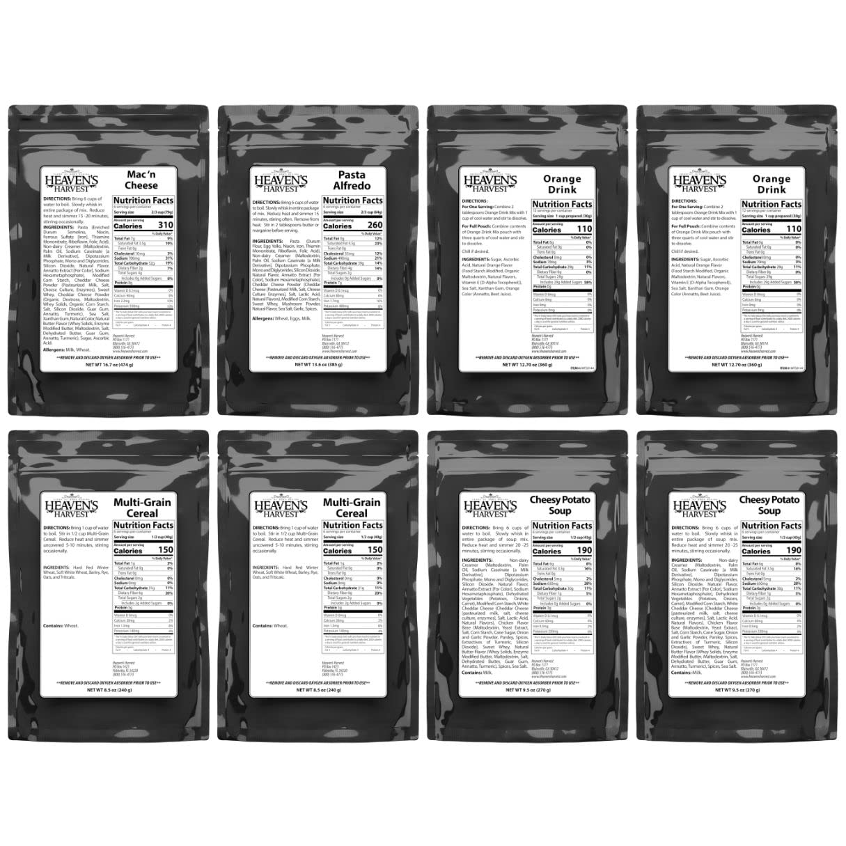 Heaven's Harvest Kit d'approvisionnement alimentaire d'urgence (60 portions de nourriture et de boissons) - Kit de survie 100 % lyophilisé avec une durée de conservation de 25 ans. Aliment non