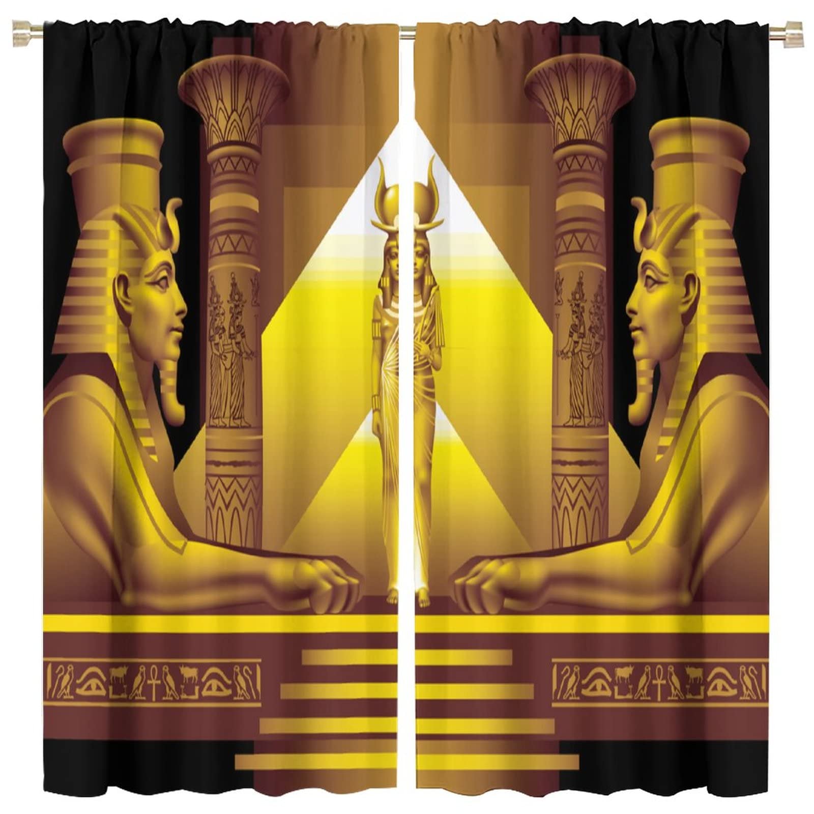Ancient Egyptian Curtains Golden Egyptian Architecture Old History Mural Rod Pocket Blackout Window Treatment for Bedroom Living Room Grommet