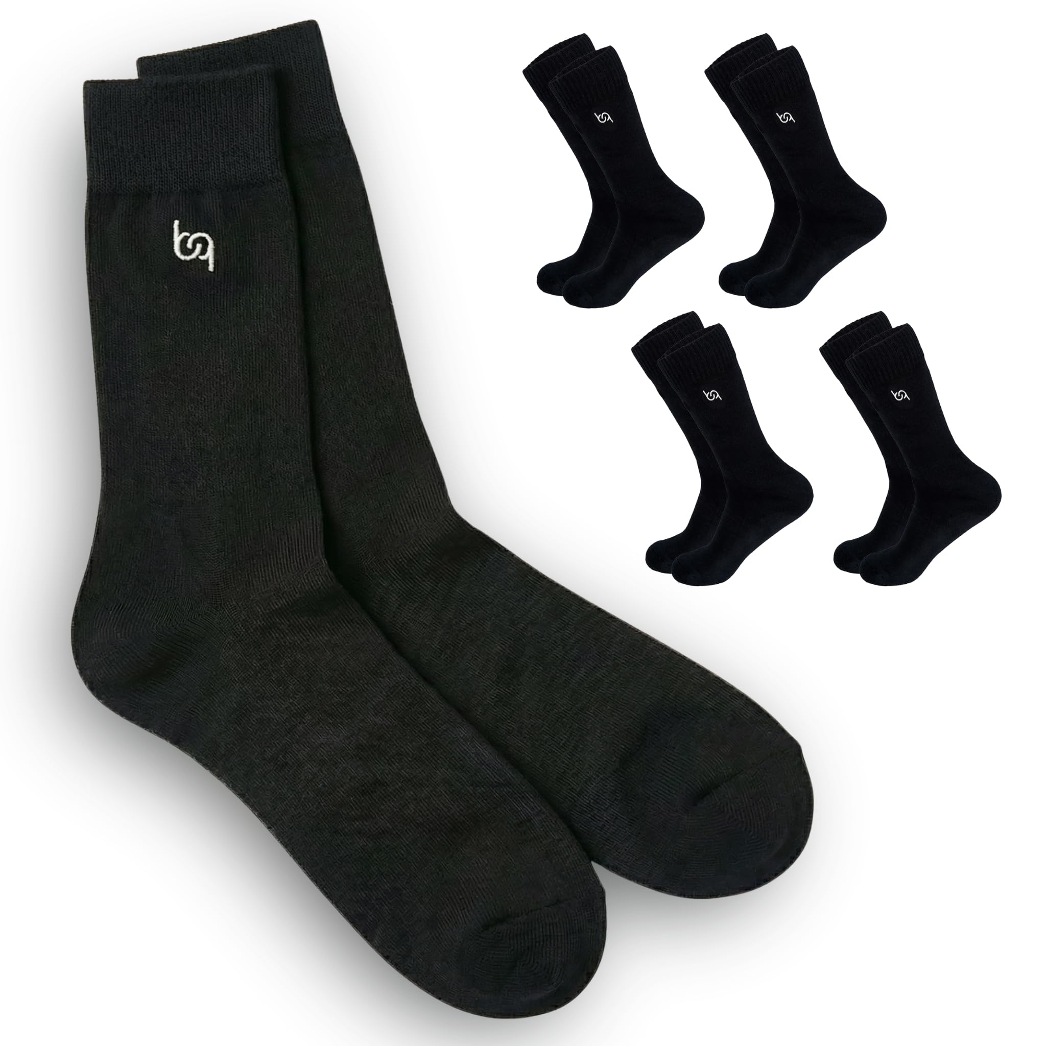 Anzugsocken aus Ägyptischer Giza-94 Baumwolle, 4 Paar Schwarz für Herren/Damen, Größe 35-46, Feinstrick Business Crew-Socke