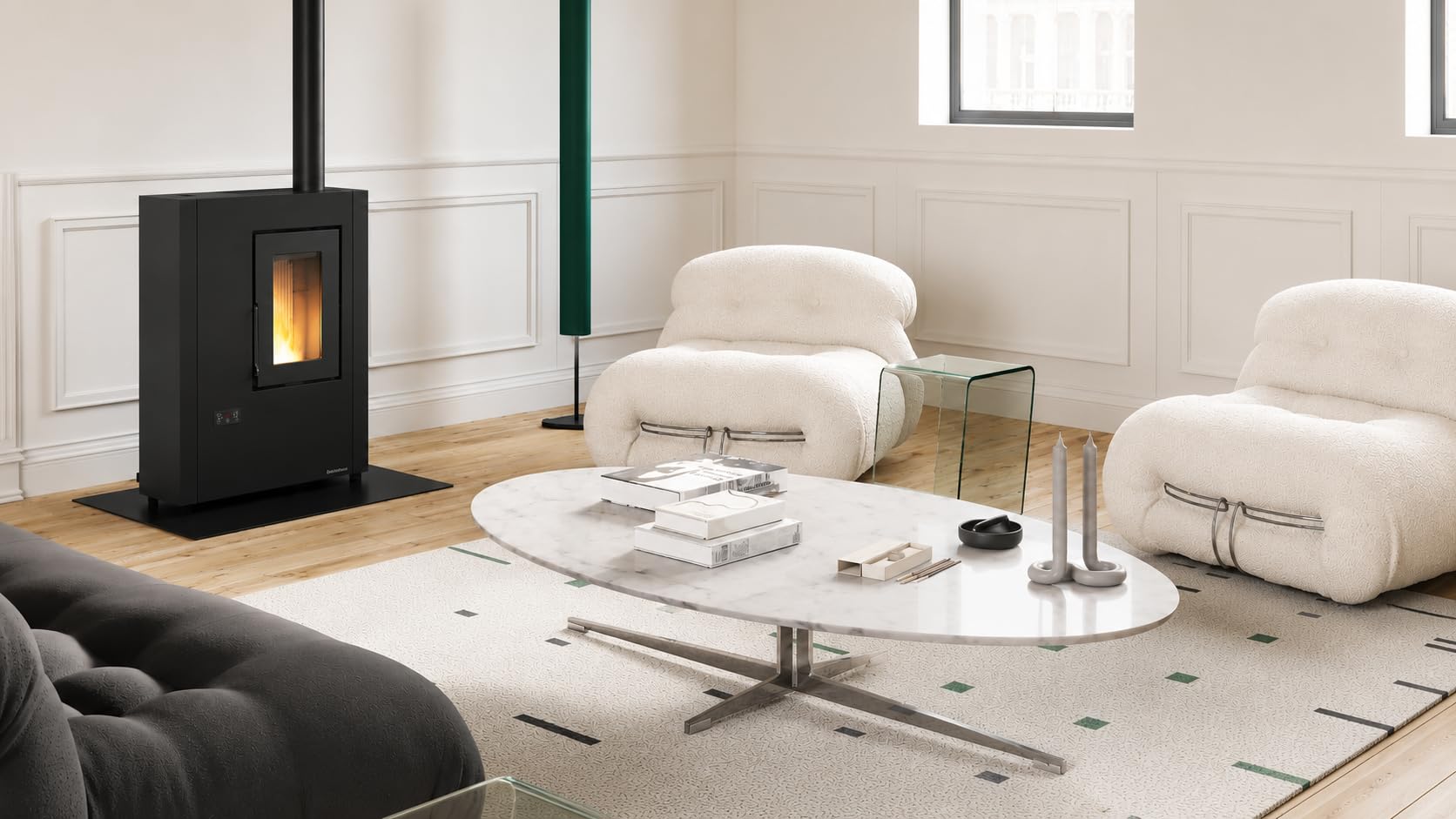 La Nordica Extraflame Luisella 5.0 MAXI Nero - Stufa a Pellet Ermetica Slim Ventilata 7 kW, Ventilazione Escludibile, 201 m³ Riscaldabili, Classe Ambientale 5 Stelle