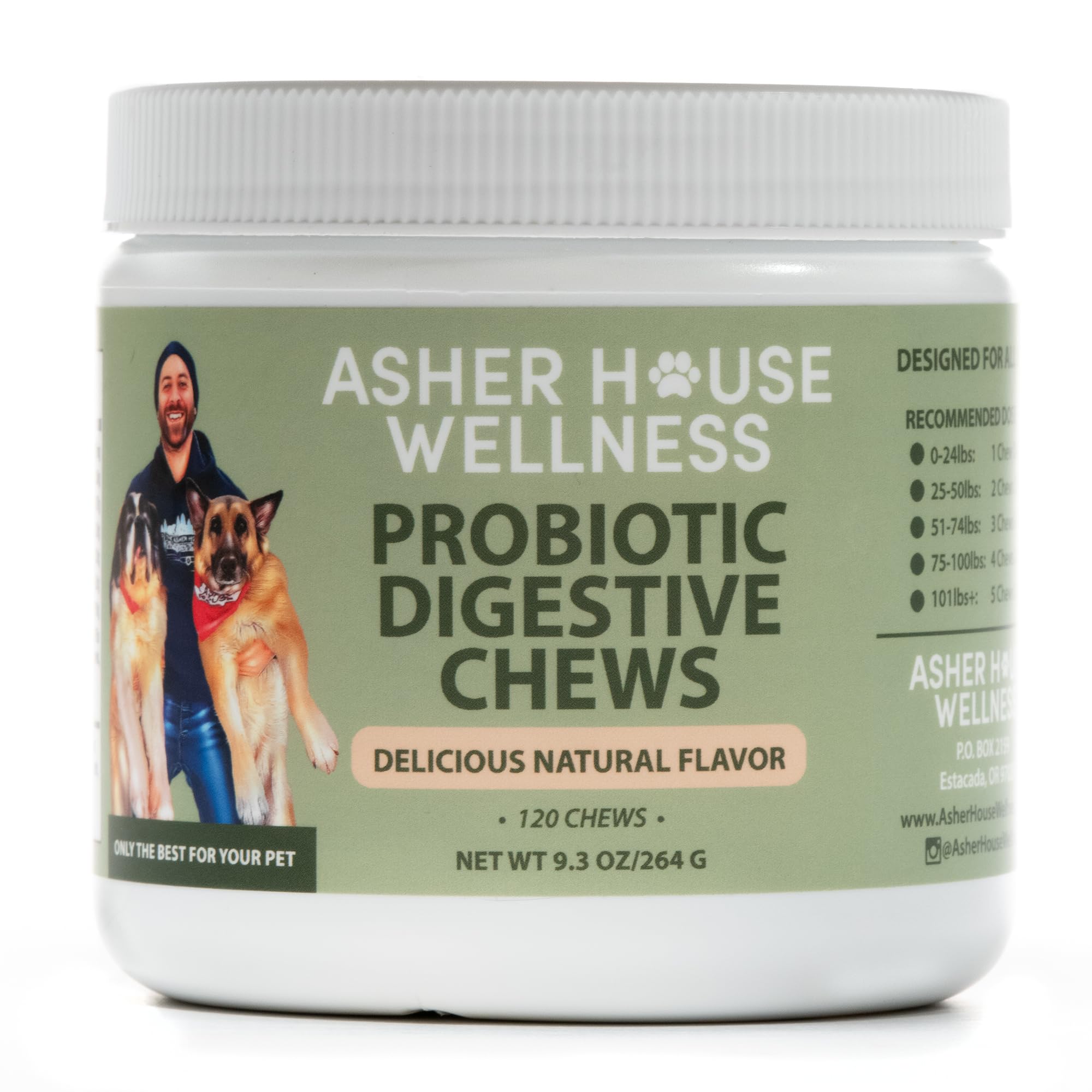 Asher House Wellness | Probiotic Digestive Chew Supplement for Dogs | 2 Billion CFU | Gut Health | Enzymes |