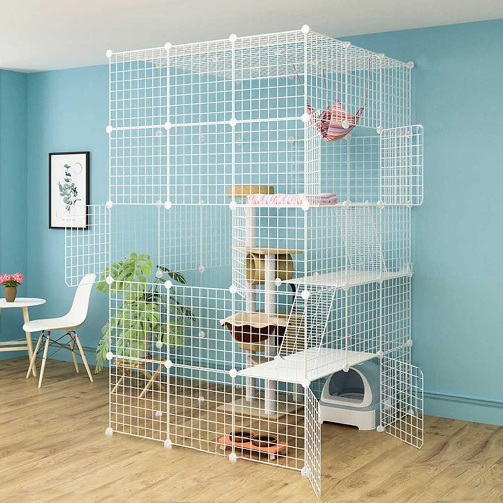 HTTGDGDH Indoor Cat Cage-Large Cat Cage Pet Kennel Kitten Cage Cat Outdoor Enclosure Metal Cat House Indoor Diy Cat Playpen Sturdy Easy To Clean Detachable Exercise Place Ideal Fo,111x111x182cm