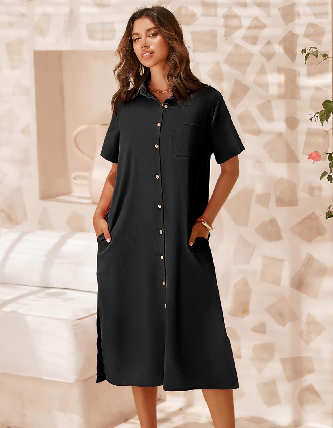 Zeagoo Women Dresses Summer Casual Short Sleeve Button Down Shirt Dresses 2026 Beach Cover Up with Pockets - Image 3