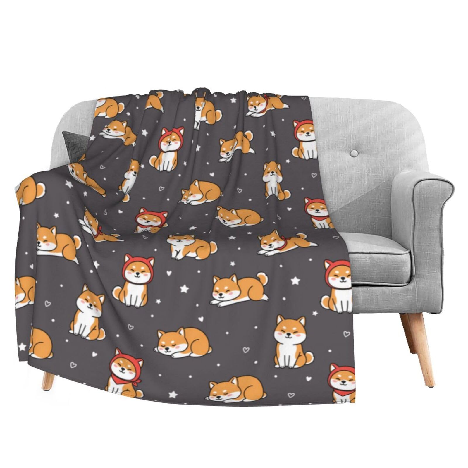 FeHuew Janpanese Dogs Shiba Inu Flannel Fleece Throw Blanket 50x60 inch Living Room/Bedroom/Sofa Couch Warm Soft Bed Blanket for Kids Adults