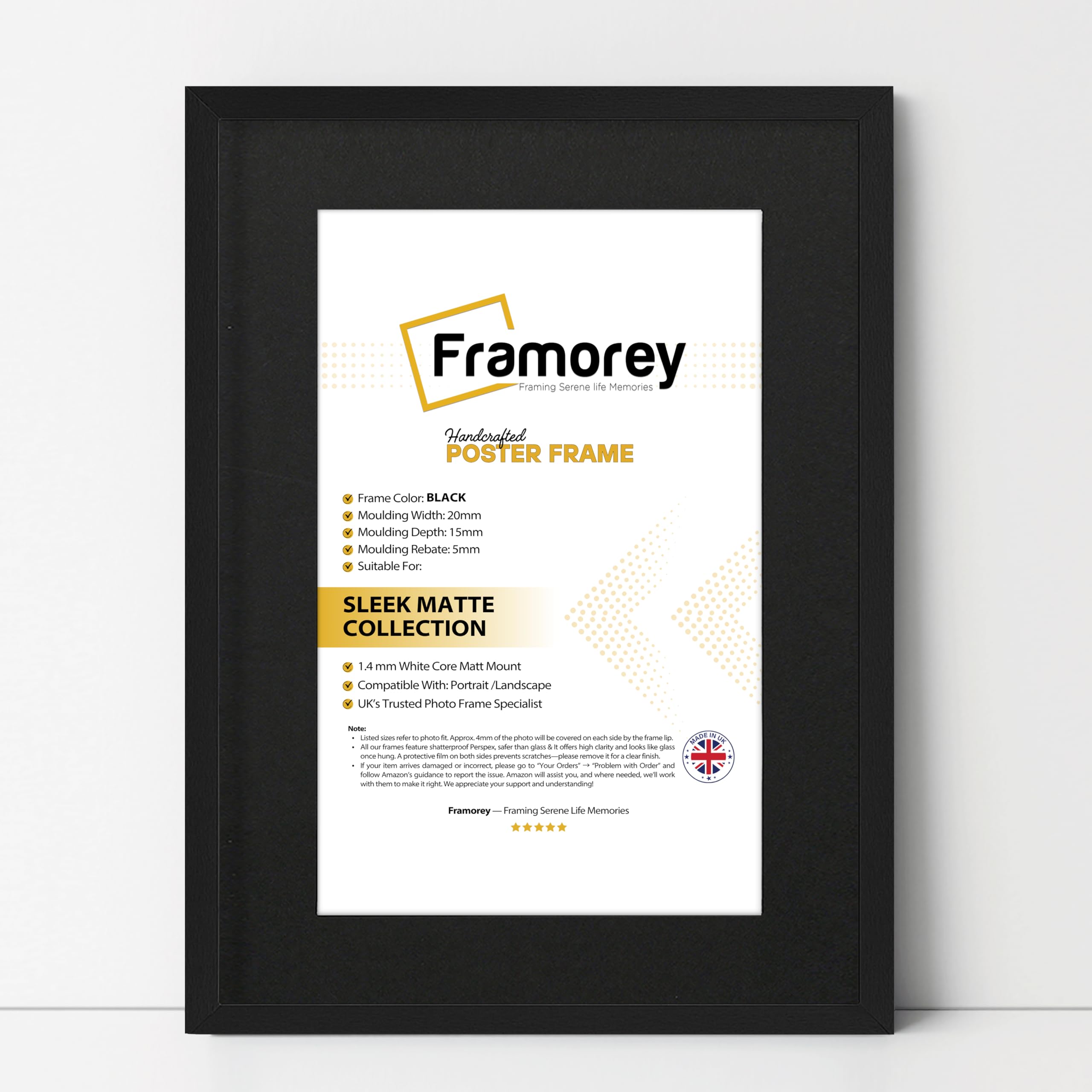 Framorey Framing Serene Life Memories Black With Black Mount Framorey Thin Matt Black Photo Frame 14X12" Size Picture Frames With 12X10" Size Black Mount, Flat Wooden Effect Photo Frame, Home Décor Frame, Wall Art Poster Frames