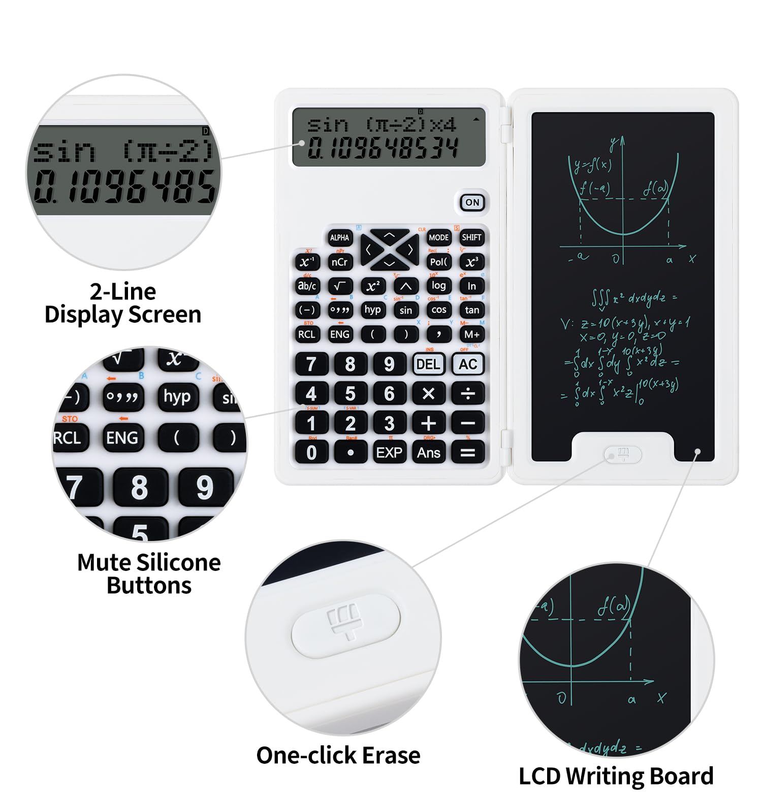 Calculatrices scientifiques pour étudiants, calculatrices de bureau, 240 fonctions informatiques, petite calculatrice avec bloc-notes, idéale pour les étudiants du collège et les enseignants (blanc)