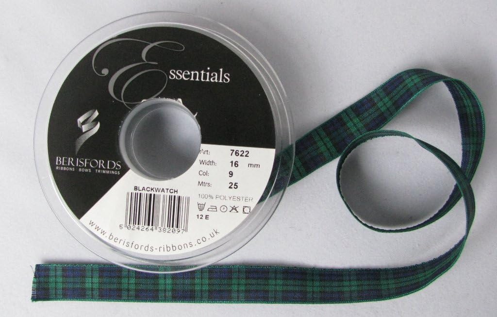 7622 25 m x 16 mm Traditional Tartan Ribbon, Black Watch by Berisfords