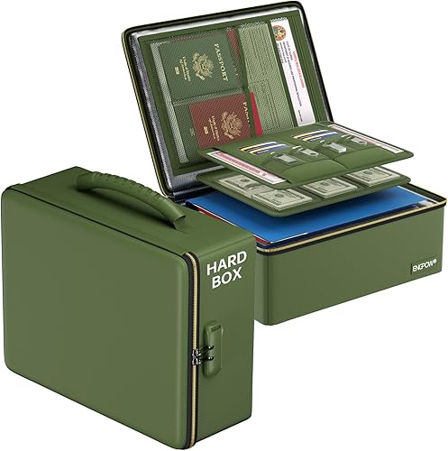 Miniatura 14 de ENGPOW Caja de dinero ignífuga, pequeña caja rígida ignífuga con cremallera y cerradura ignífugas, 6400 °F con aislamiento térmico resistente al
