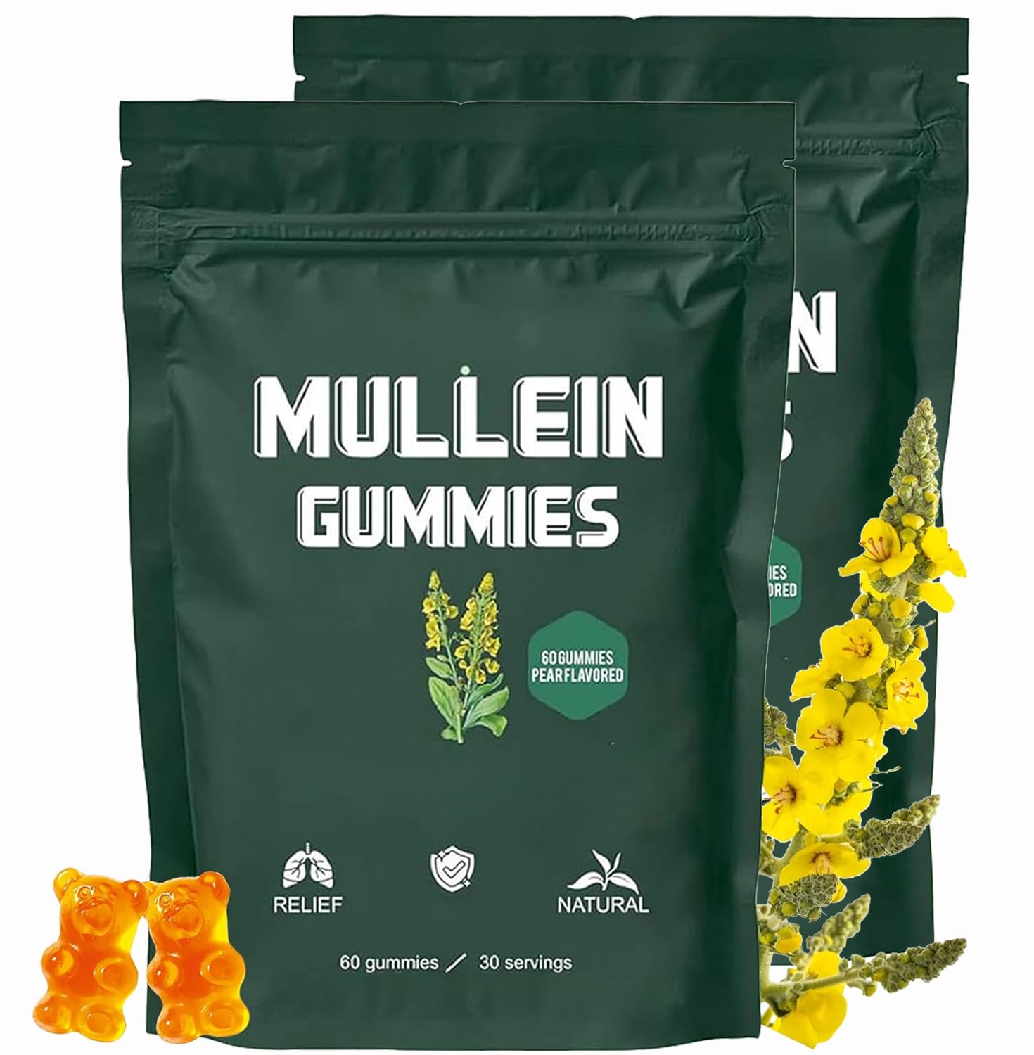 2PCS, mullein gummies, body cleansing, natural plant extracts, antioxidant, purification, non-GMO