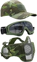 Vista 18 de Máscara de Airsoft con Gafas, Máscara de Malla Plegable de Media Cara con Protección para los Oídos para Paintball, Tiro, Cosplay, Juego CS