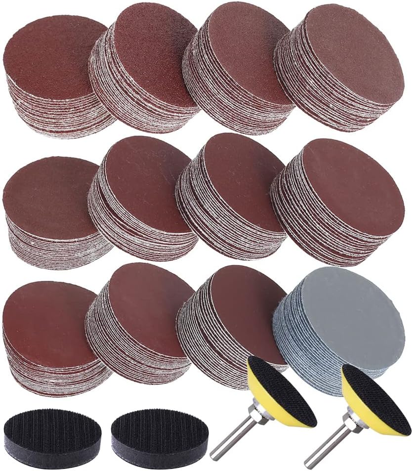 JaneYi 240 Pieces Sanding Disc Pad Kit 2inch Sanding Discs Hook and Loop Sandpaper Sheets 60 80 120 180 240 320 400 600 800 1000 2000 3000 Grit with Soft Foam Buffering Pad and 1/4" Shank Backing Pad