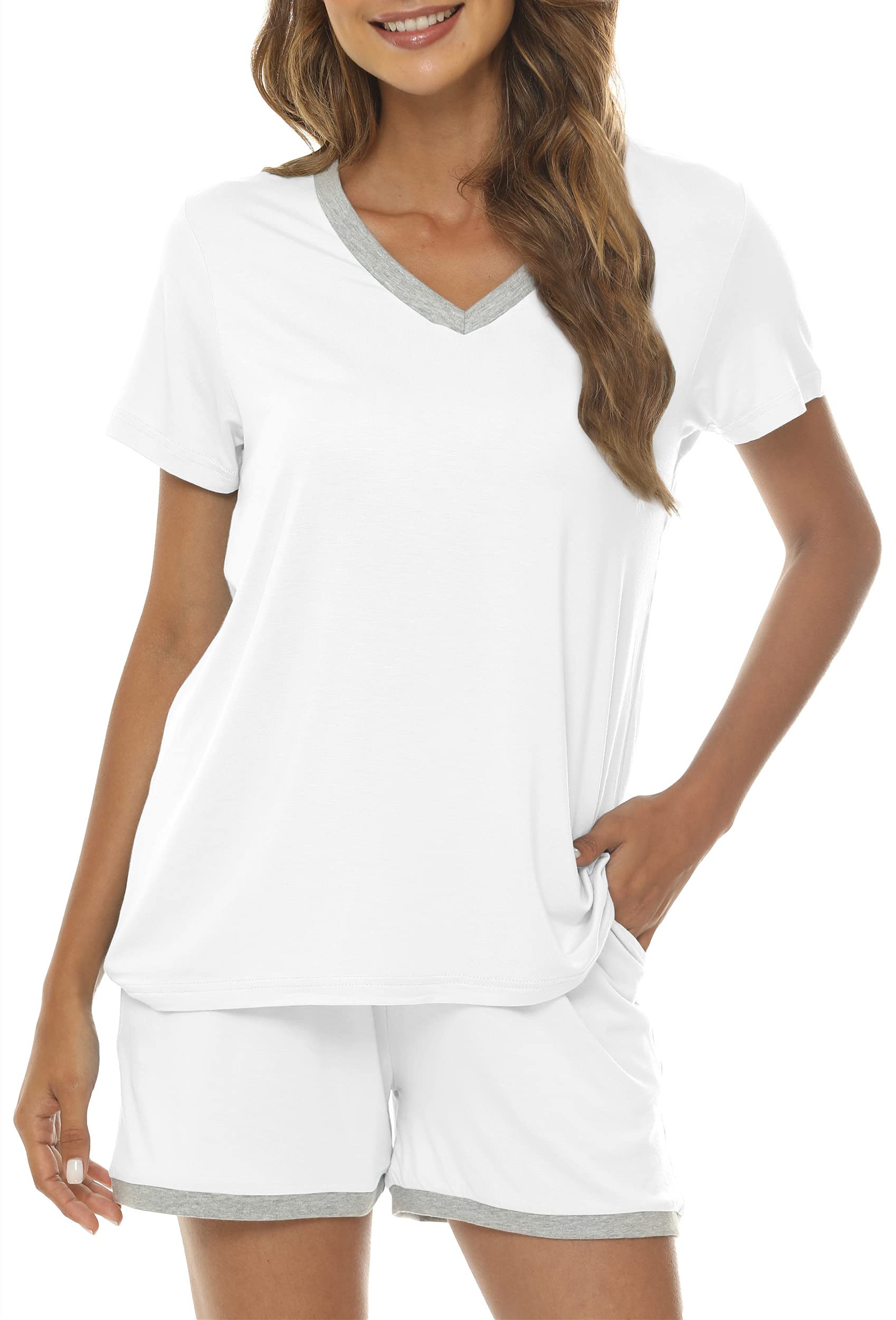 MoFiz Pijamas Mujer Verano Suave Conjunto de Pijama Corto Ropa de Dormir 2 Piezas Shorts y Camiseta