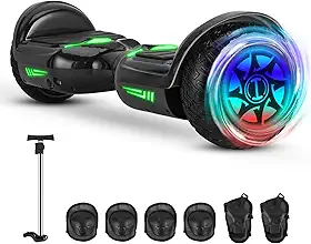Hoverboard Adulto e Infantil com 320W, Overboard Todo Terreno com Rodas Largas 6.5', Overboard com Bluetooth e Luzes LED, Hoverboard Adulto até 120kg, Autonomia de 10km