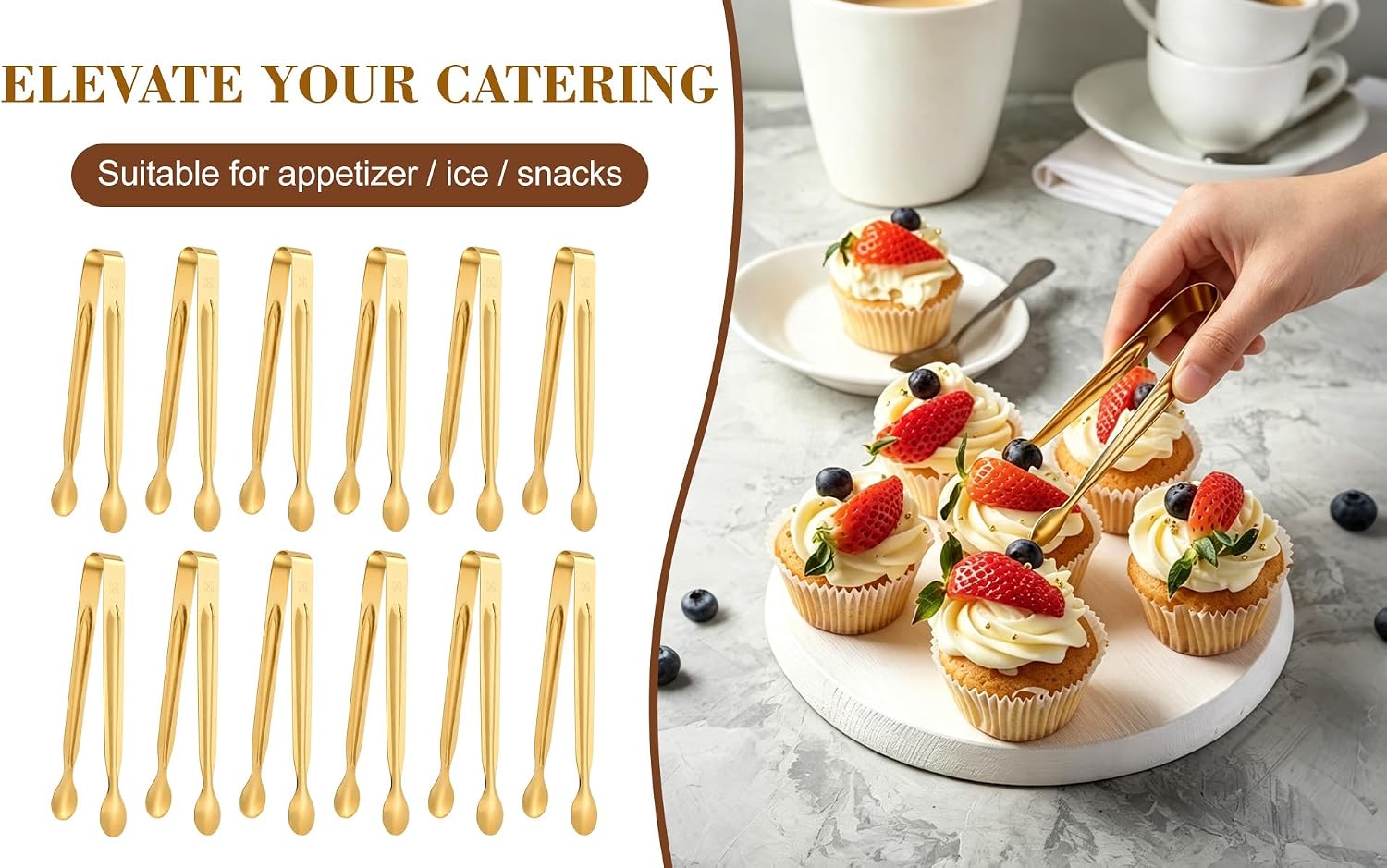 12 Pack Gold Mini Serving Tongs, 6" Small Sugar Tongs, Stainless steel Tiny Kitchen Serving Tongs for Charcuterie Board Appetizers Dessert Serving Food, Dishwasher Safe