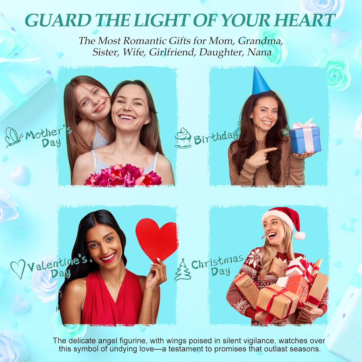 FIACO Gifts for Women Birthday Preserved Rose Forever Flower in Glass Angel Figurines Fresh Flowers for Delivery Prime for Mom Real Roses for Grandma Sister Wife Her from Daughter - Image 7