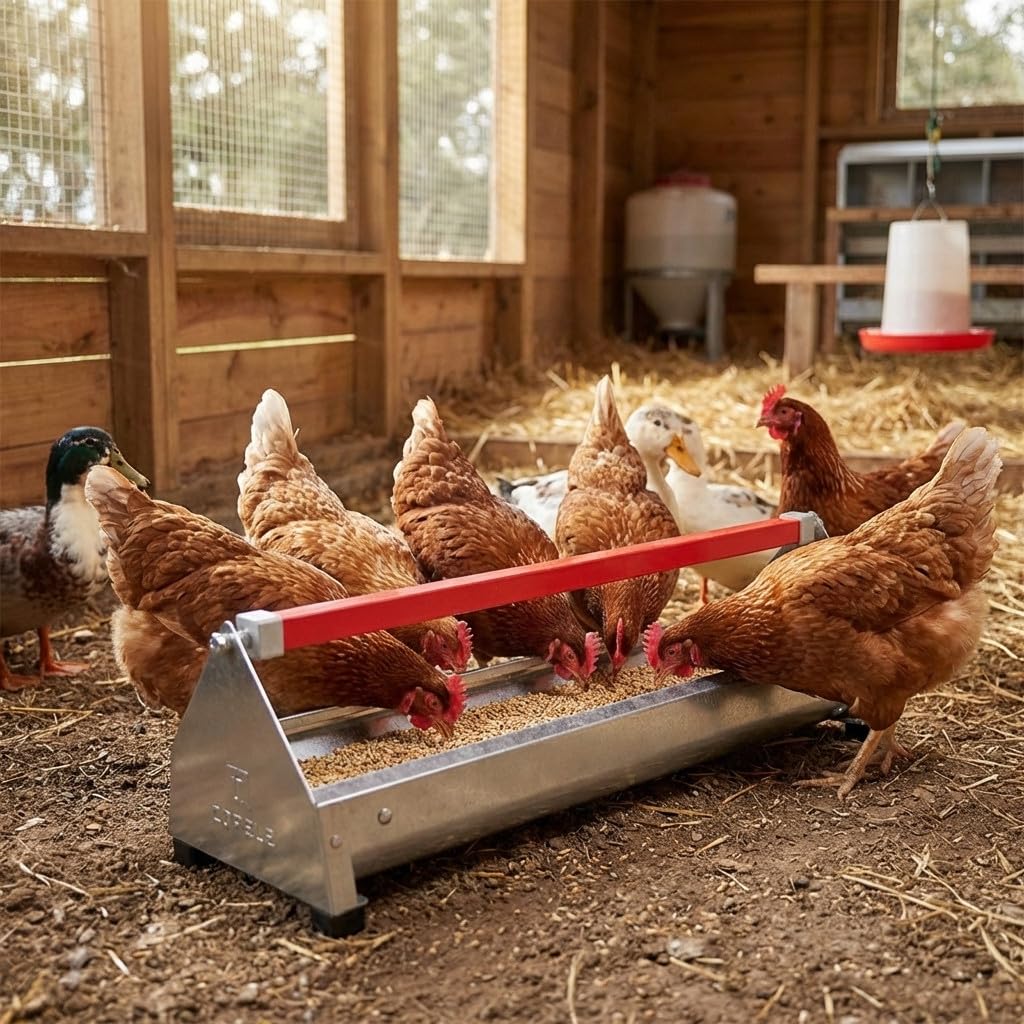 Suinga Comedero gallinas Acero Inoxidable | 61x19x19,5 cm | Alta Resistencia corrosión | Higiénico y Duradero | Uso Interior y Exterior