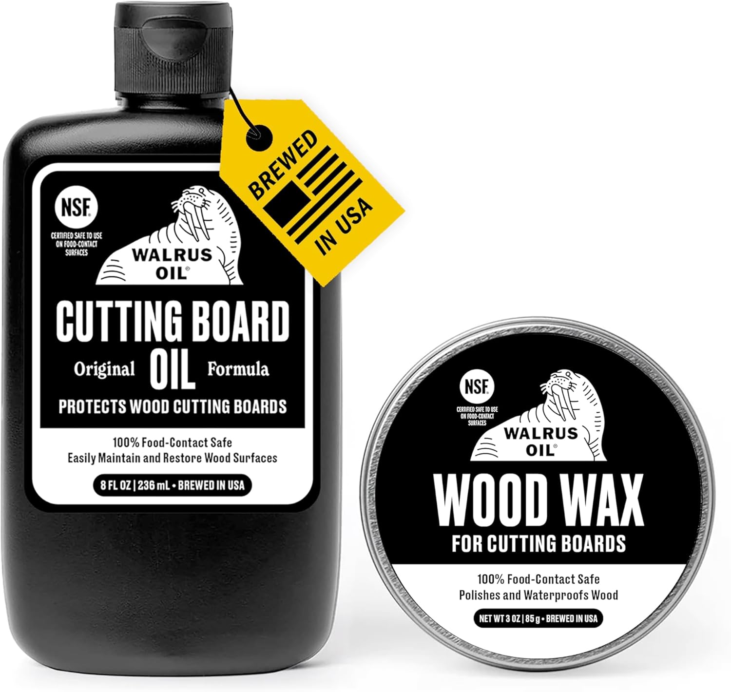 Product image of WALRUS OIL - Cutting Board Oil and Wood Wax Set. For Cutting Boards, Butcher Blocks, Wooden Spoons, and Bowls. 100% Food-Contact Safe.