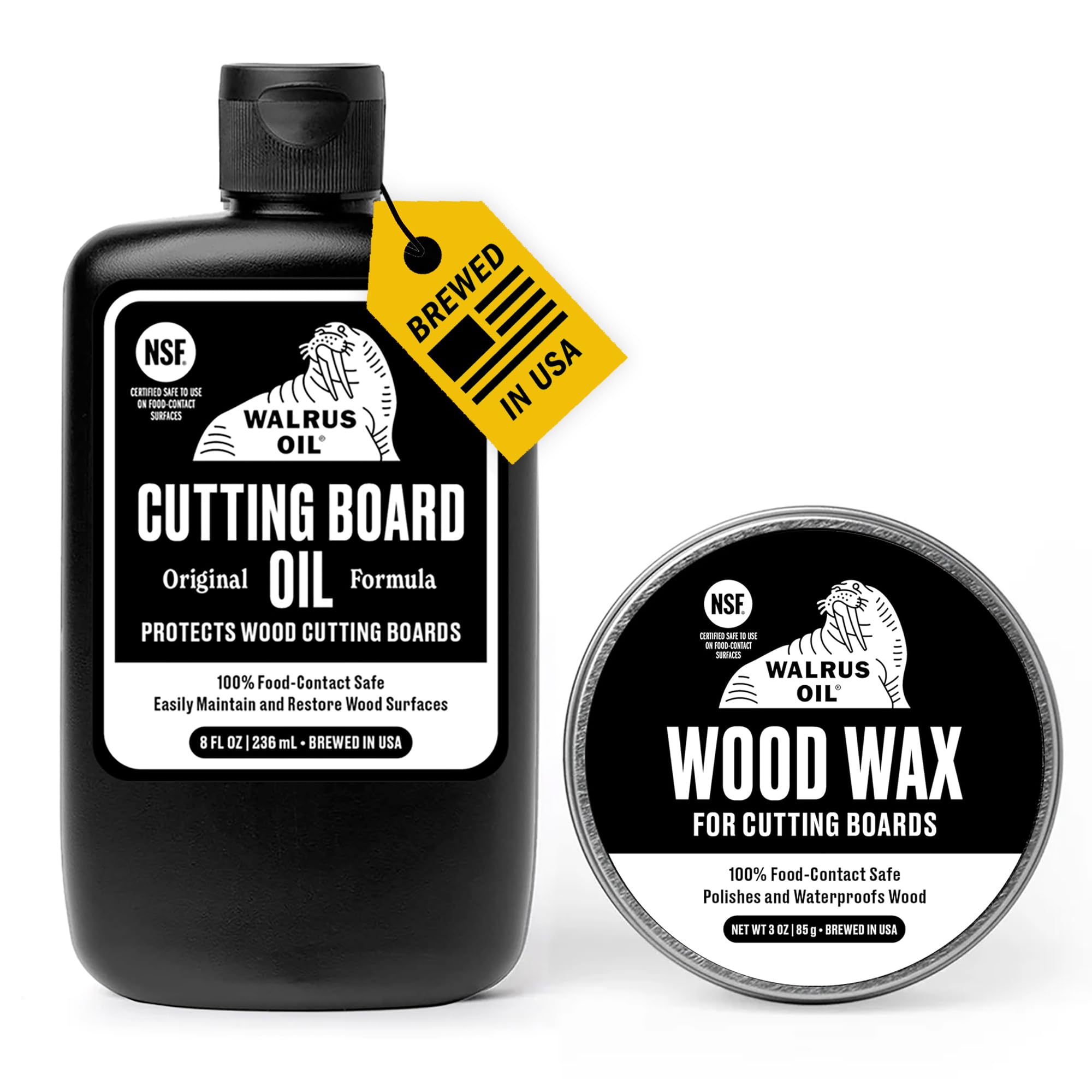 Walrus OilCutting Board Oil and Wood Wax Set. For Cutting Boards, Butcher Blocks, Wooden Spoons, and Bowls. 100% Food-Safe.