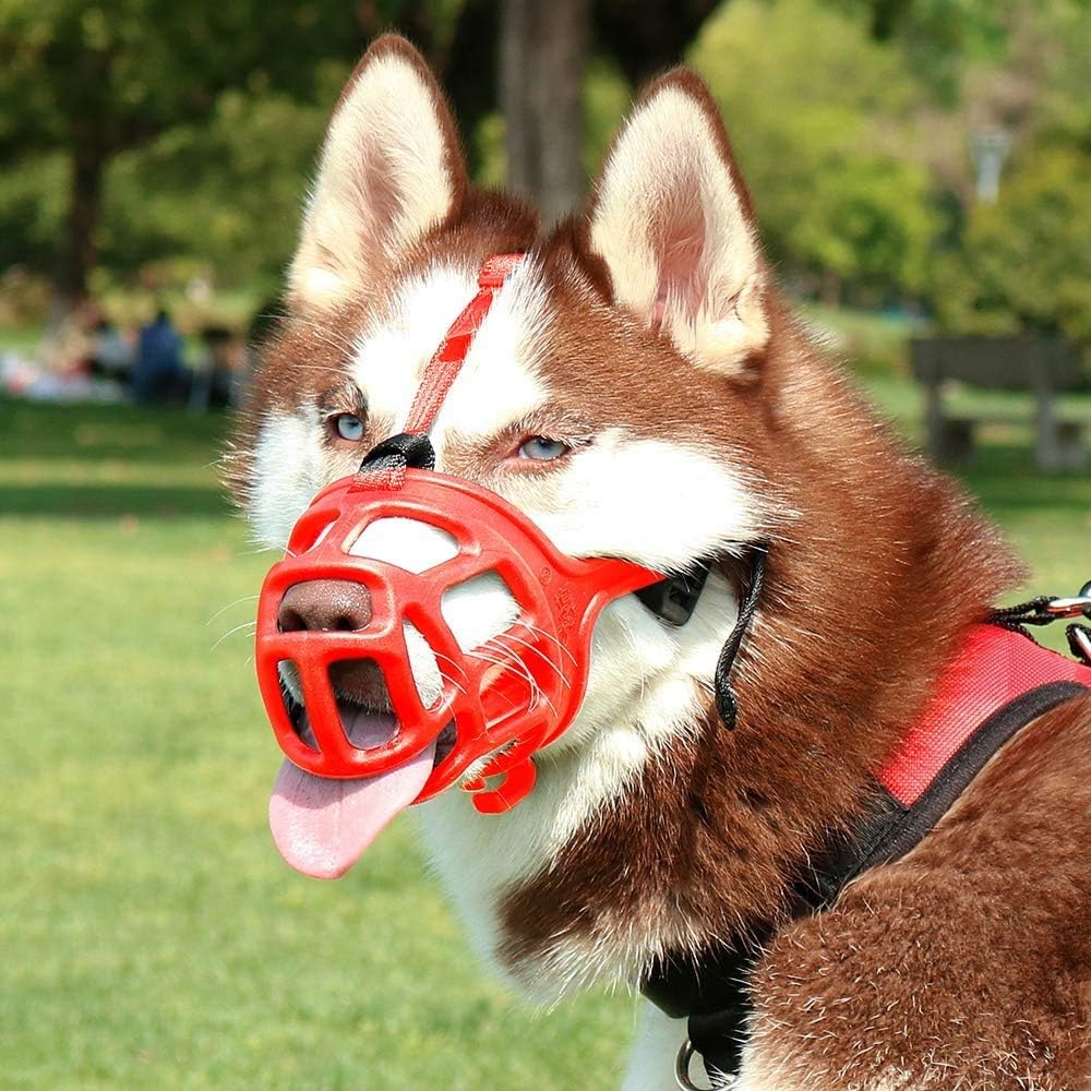 Dog Muzzle, Breathable Soft Basket Muzzles for Small Medium Pups Large XL Large Dogs, Anti-Biting Barking & Chewing Dog Mouth Cover, Allow Panting Drinking (2-S, Red)