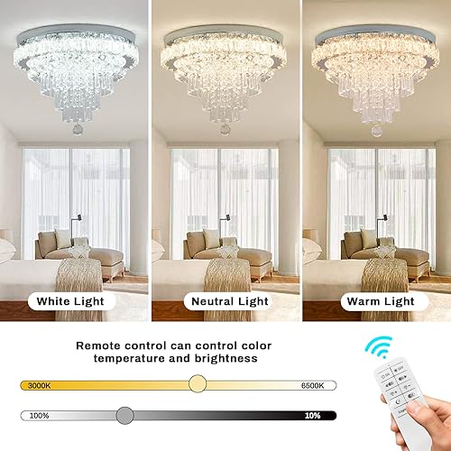 Miniatura 8 de CLAIRDAI Candelabro de cristal moderno de 17.7 pulgadas, lámpara de techo redonda LED de cristal para montaje empotrado, lámpara de techo para sala