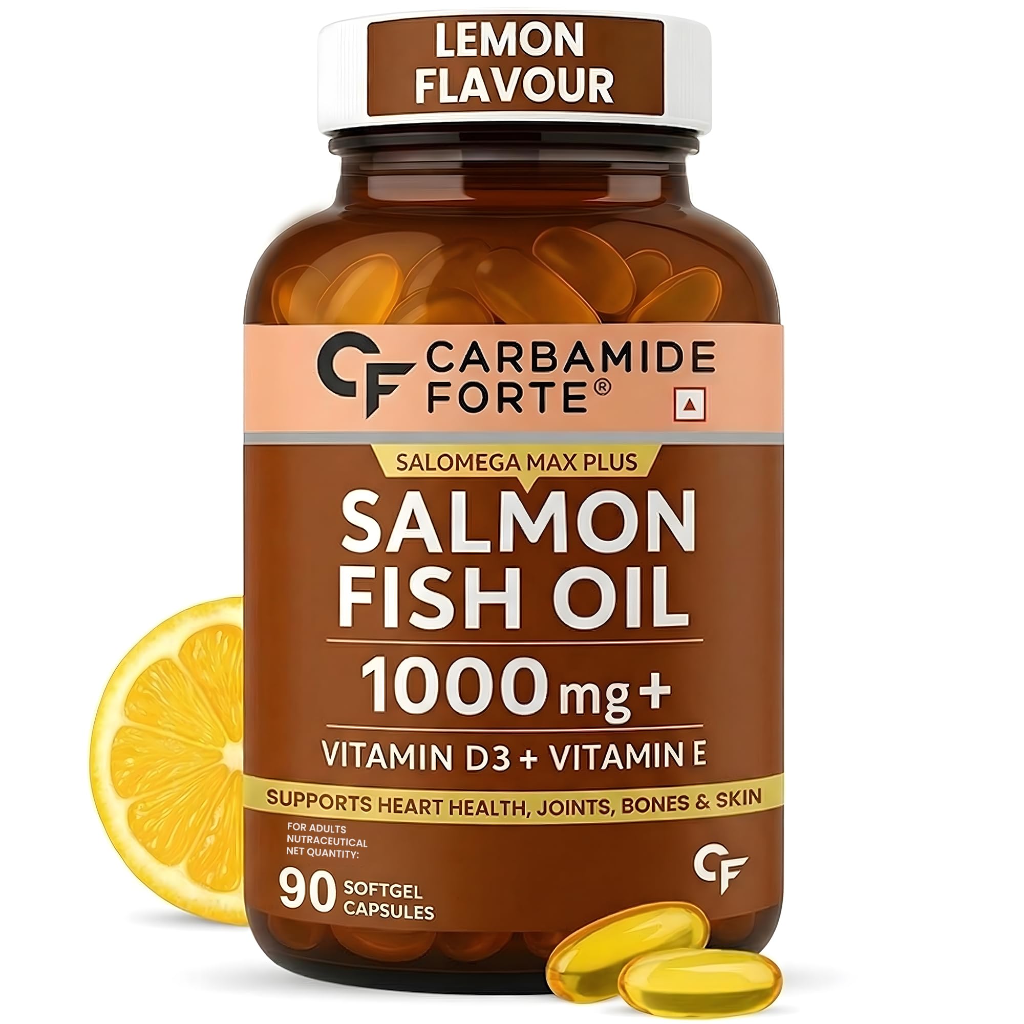 Carbamide Forte Salmon Omega 3 Fish Oil Capsules | Salmon Fish Oil Omega 3 Capsule 1000mg For Men & Women | Omega3 Fishoil Supplement For For Heart, Joints, Bones & Skin - 90 Softgels