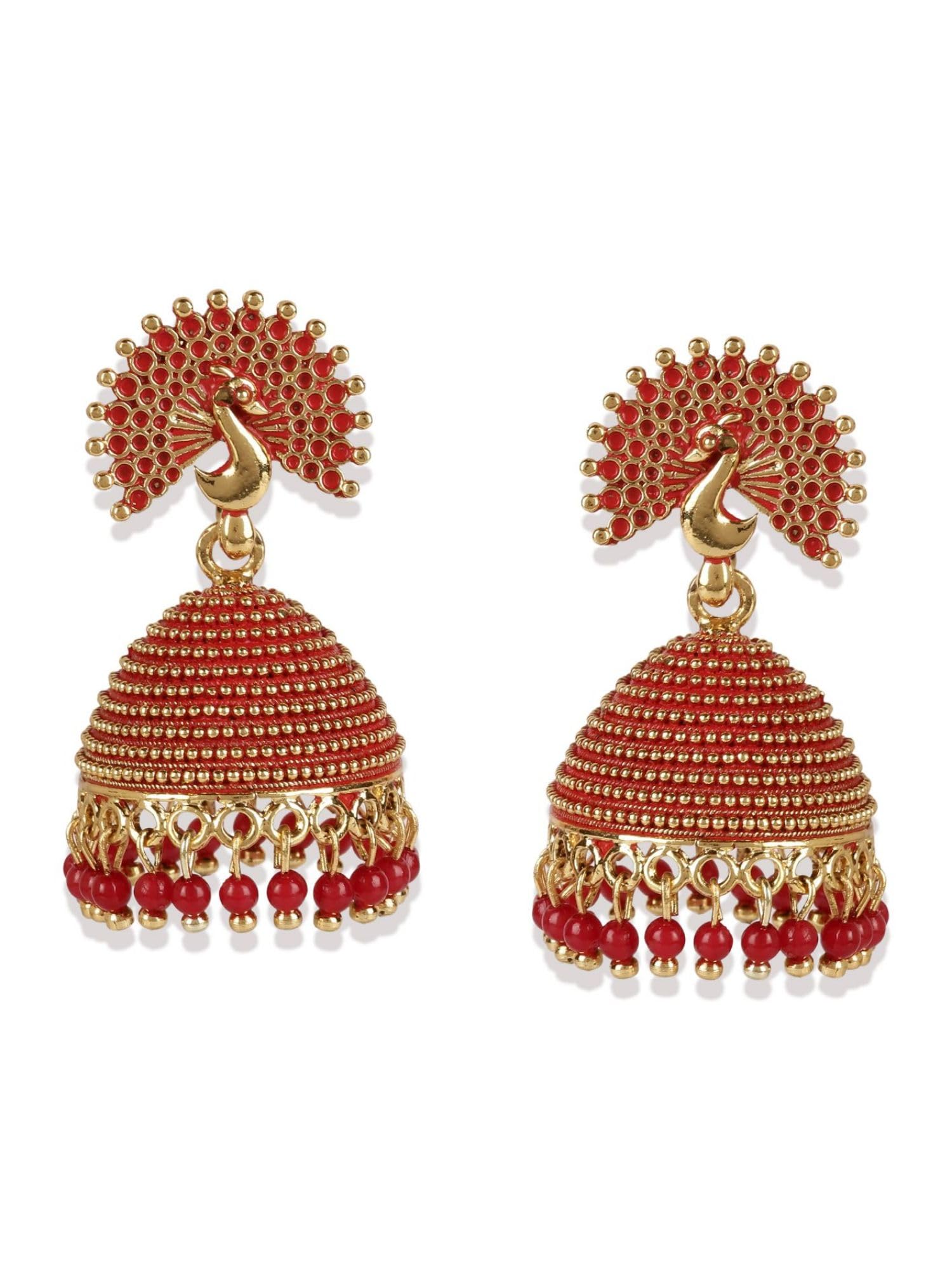 Styylo Fashion_Gold plated & Red Peacock Shaped Enamelled Jhumkas_EAR-M-40015-RED (B0CZ9P57LD) Amazon Price History, Amazon Price Tracker