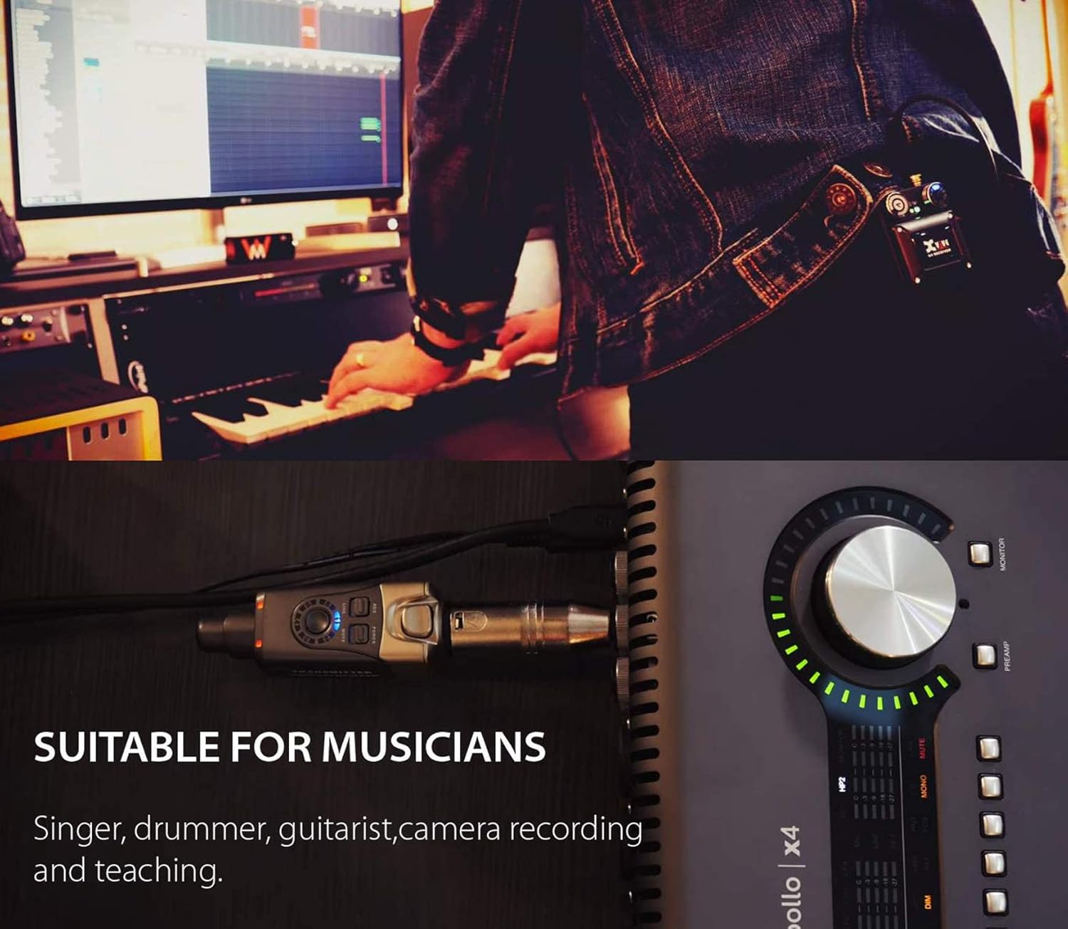 Lowest Price New Xivie U4 Wireless in-Ear Monitor System Professional IEM System Transmitter&Beltpack Receiver for Studio,Band Rehearsal,Live Performance,Camera Record Bundled with Black HogoR Guitar Picks