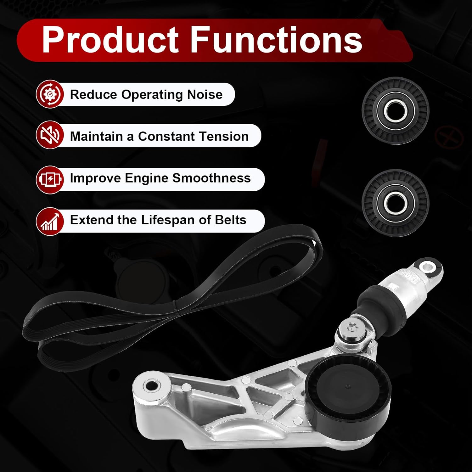4627038AA Drive Belt Kit with Belt Tensioner & Idler Pulleys Compatible with 2012-2018 Jeep Wrangler JK 3.6L, Replacement 4627038AA-KIT