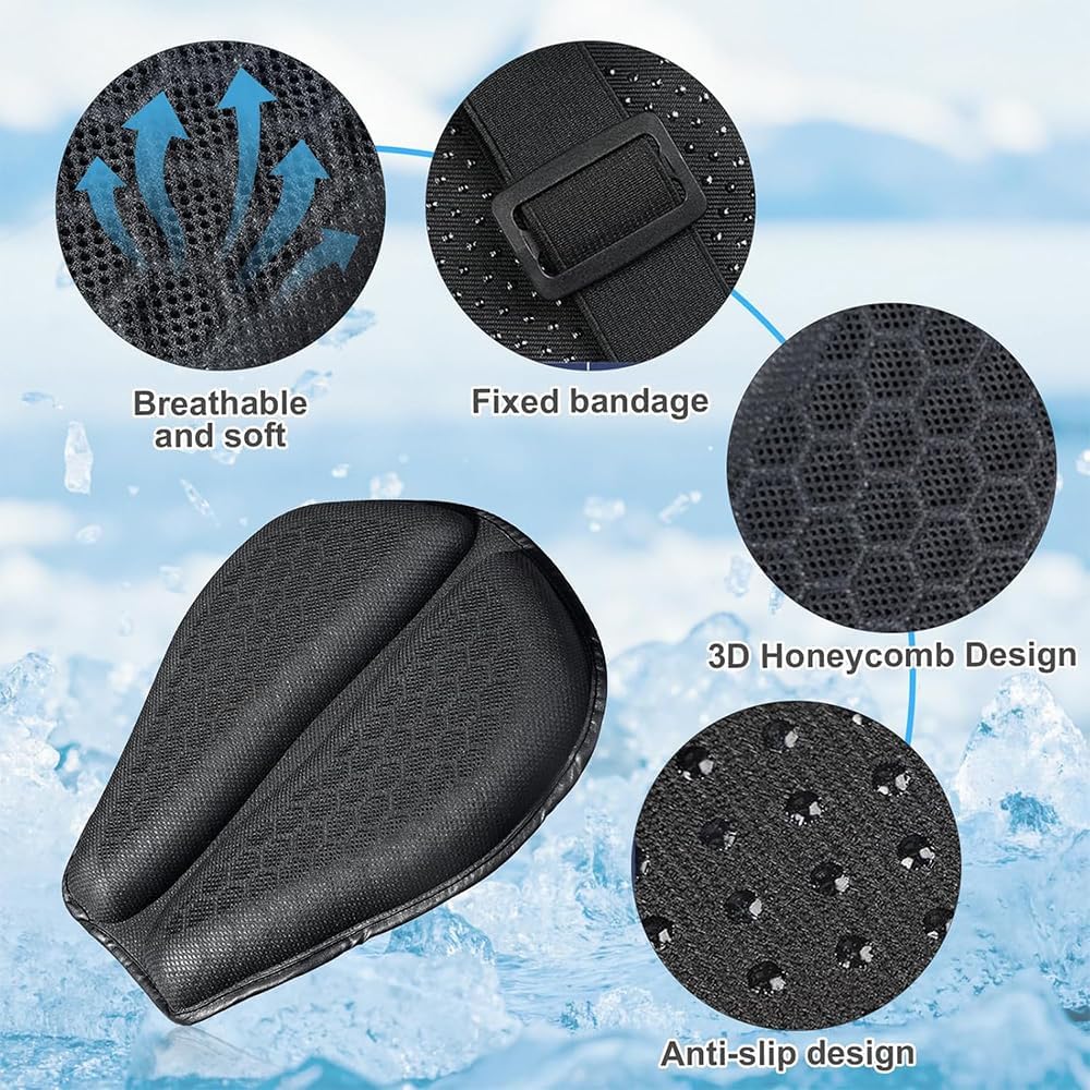 Motorcycle Seat Cushion Gel Pad for Kawasaki Vulcan 900 Classic 2006-2025 3D Honeycomb Breathable Cooling Seat Cover Shock Absorption Pressure Relief Anti Slip Straps