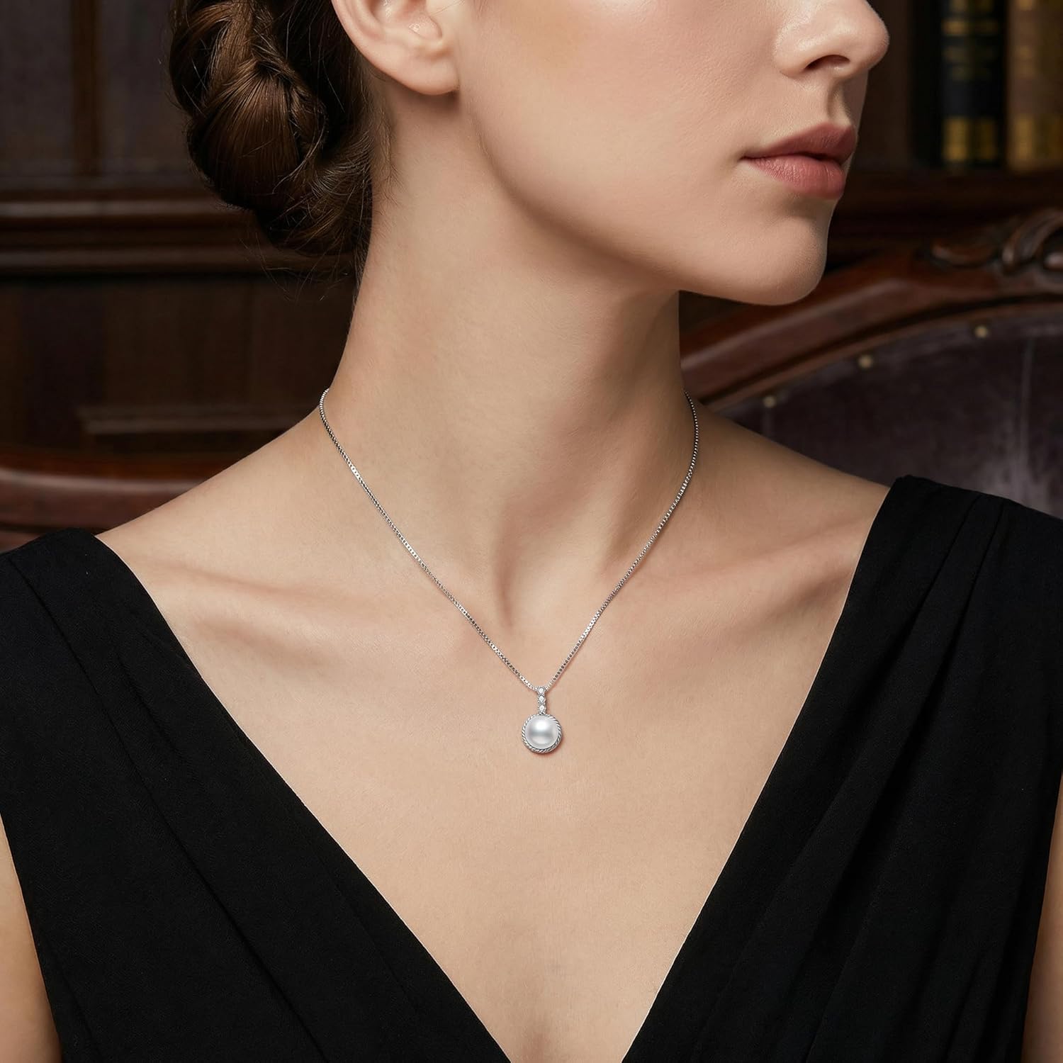 Sterling Silver Lab Grown Diamond and Freshwater Cultured Pearl Necklace for Women, Fine Jewelry Gifts for Her, 18+2 Inch