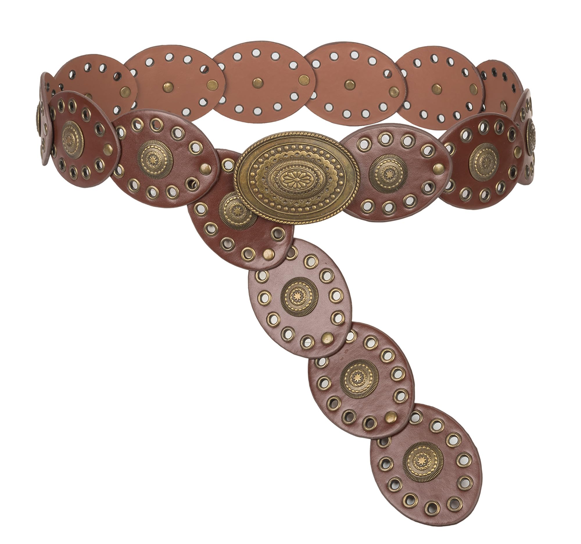 Photo 1 of INOGIH Womens Wide Western Cowboy Disc Belt Vintage Cowgirl Concho Leather Belts Boho Style for Jeans Dress Skirt