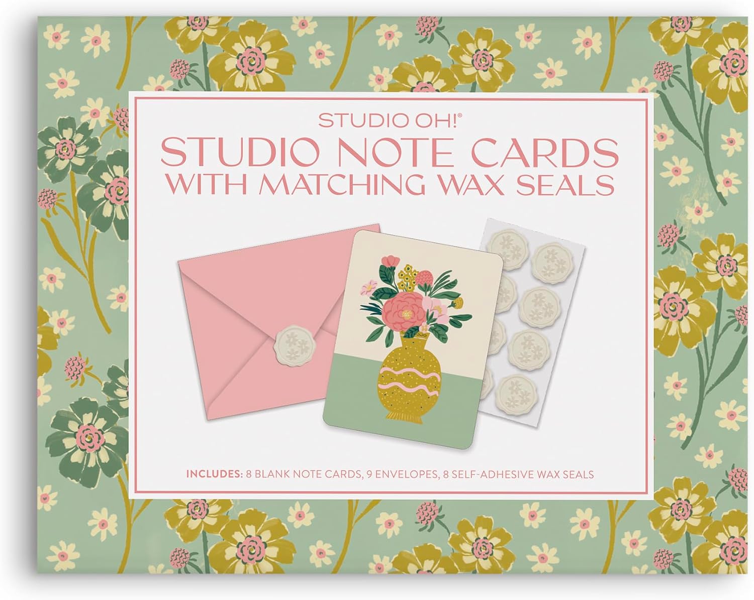 Studio Oh! Blank Note Cards with Envelopes and Wax Seals, Boxed Stationery Set, All Occasion Cards for Thank You Notes, Letters, Gifts and Keepsakes, Dreaming of Flowers