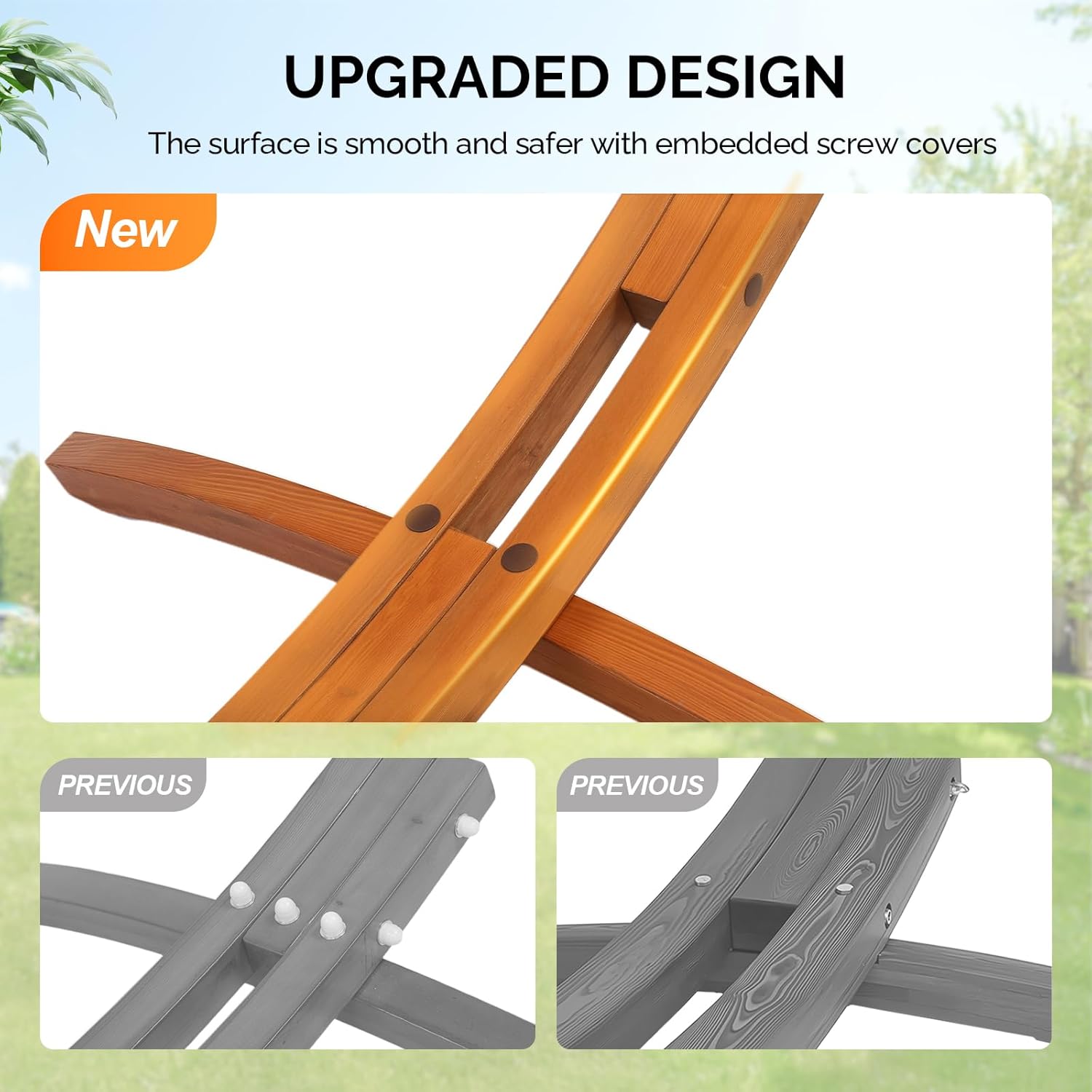 ONCLOUD Hammock Wood Arc Stand with Double Hammock, Hammock with Stand for Outside, Natural Wooden Stand, 330LBS (10.5 ft)