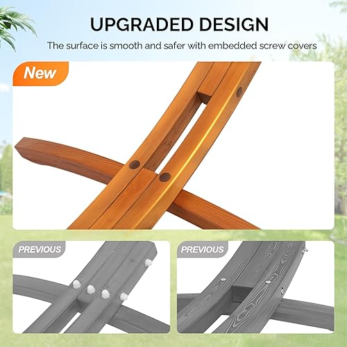 Miniatura 3 de ONCLOUD Juego de hamaca doble premium con soporte curvado de madera dura, sistema de relajación al aire libre de 10.5 pies (capacidad de 400 libras)