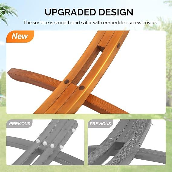 ONCLOUD Hammock Wood Arc Stand with Double Hammock, Hammock with Stand for Outside, Natural Wooden Stand, 330LBS (10.5 ft)