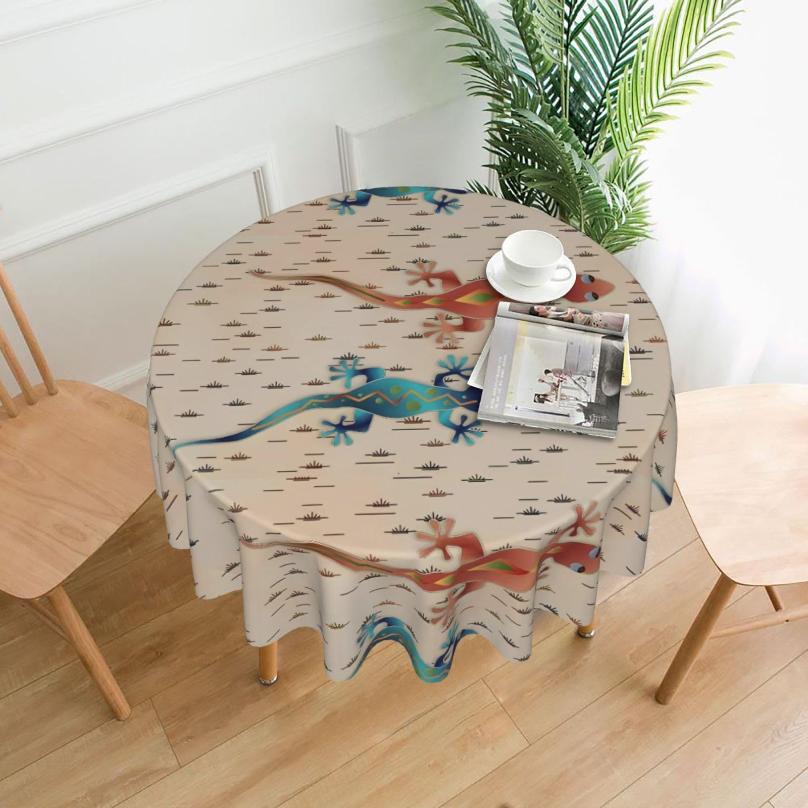 WHJSSF Geckos Prints Round Decorative Tablecloth 60in - Elevate Your Dining Experience with a Stylish & Protective Table Throw