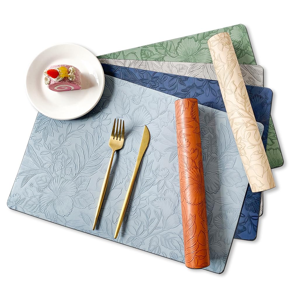 Manteles individuales rectangulares de cuero grueso, resistentes al calor, lavables, resistentes al aceite y al agua, antideslizantes, para cocina, café, comedor, juego de 6
