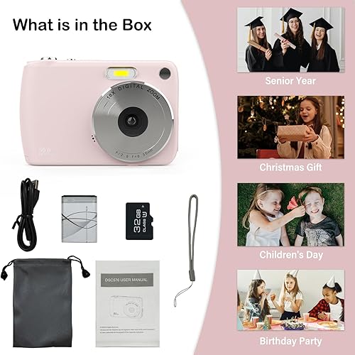 Miniatura 5 de Cámara digital para 50MP FHD 1080P, cámara digital de apuntar y disparar con zoom de 16X, antivibraciones, viajes en interiores y exteriores, cámara