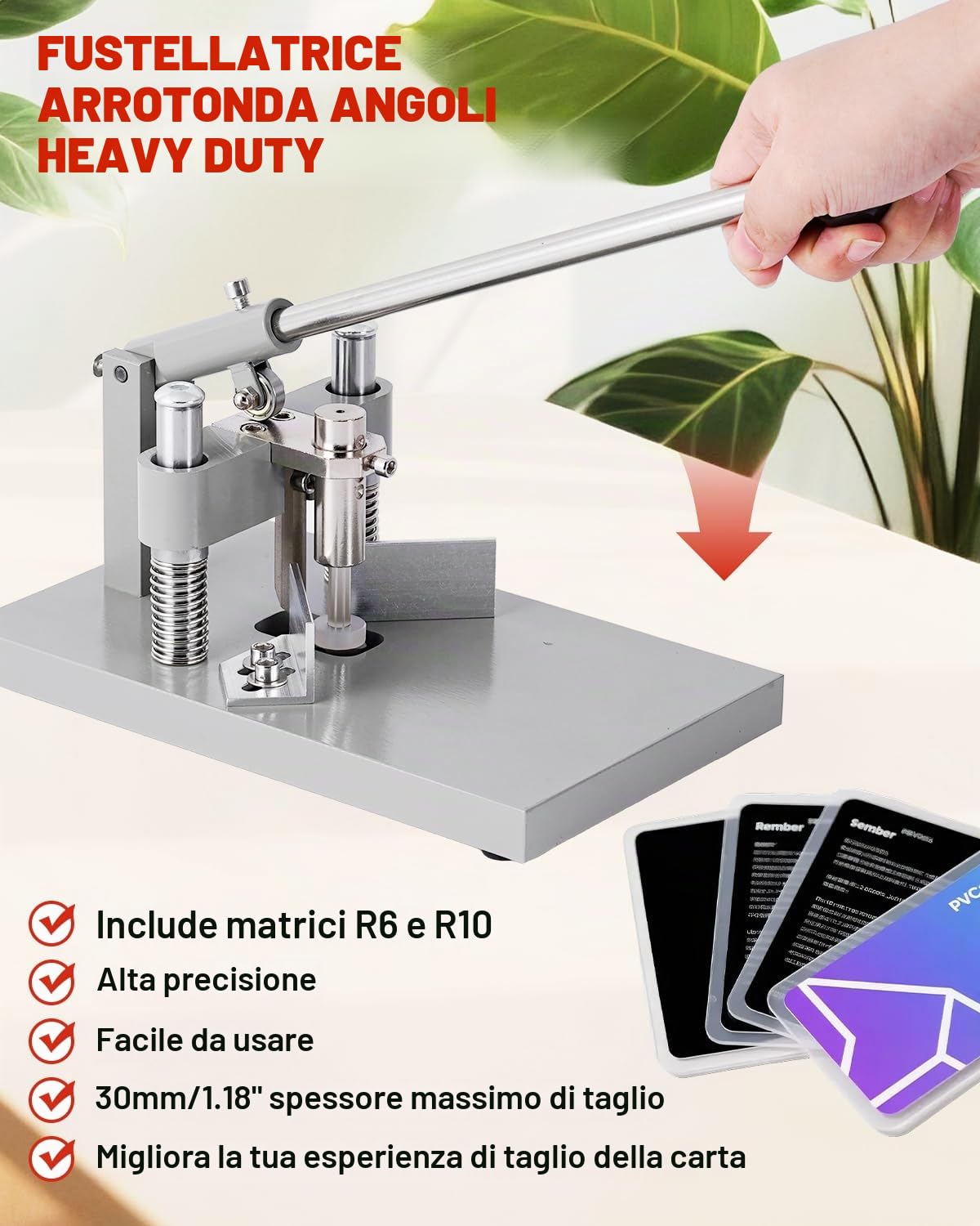 YUCHENGTECH Perforatrice per angoli arrotondati, resistente, per biglietti da visita laminati, carta da visita, angoli rotondi, con fustelle R6 mm R10 mm, spessore di taglio massimo 30 mm