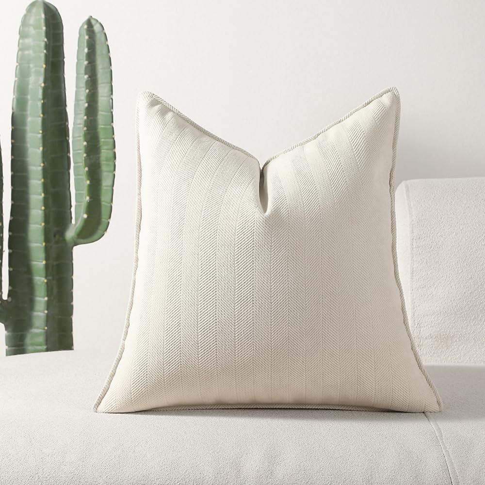 Throw Pillow Covers 18x18inch Soft Chenille Couch Pillows Case Pack of 2 Farmhouse Decorative Luxury Cushion Pillow Covers Pearl White Pillowcase for Home Sofa Bedroom Decor