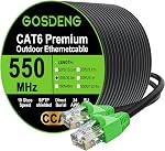 RJ45 Cat-6 Ethernet Patch Cable, 10Gpbs Transfer Speed, Gold-Plated Connectors, Copper-clad Aluminum, Outdoor, UV Resistant, Direct Burial, Waterproof, Durable, 100 Foot, Black