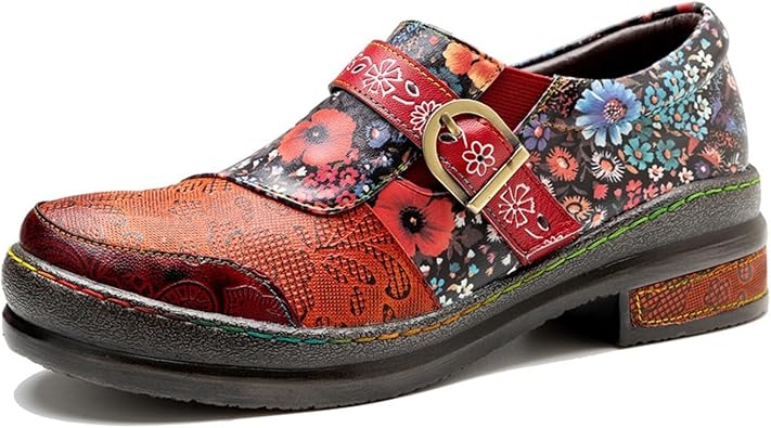 Handmade Vintage Oxford Shoes Multicolor Print Leather Lace-up Loafers Collegiate Style Brogues Shoes for Women