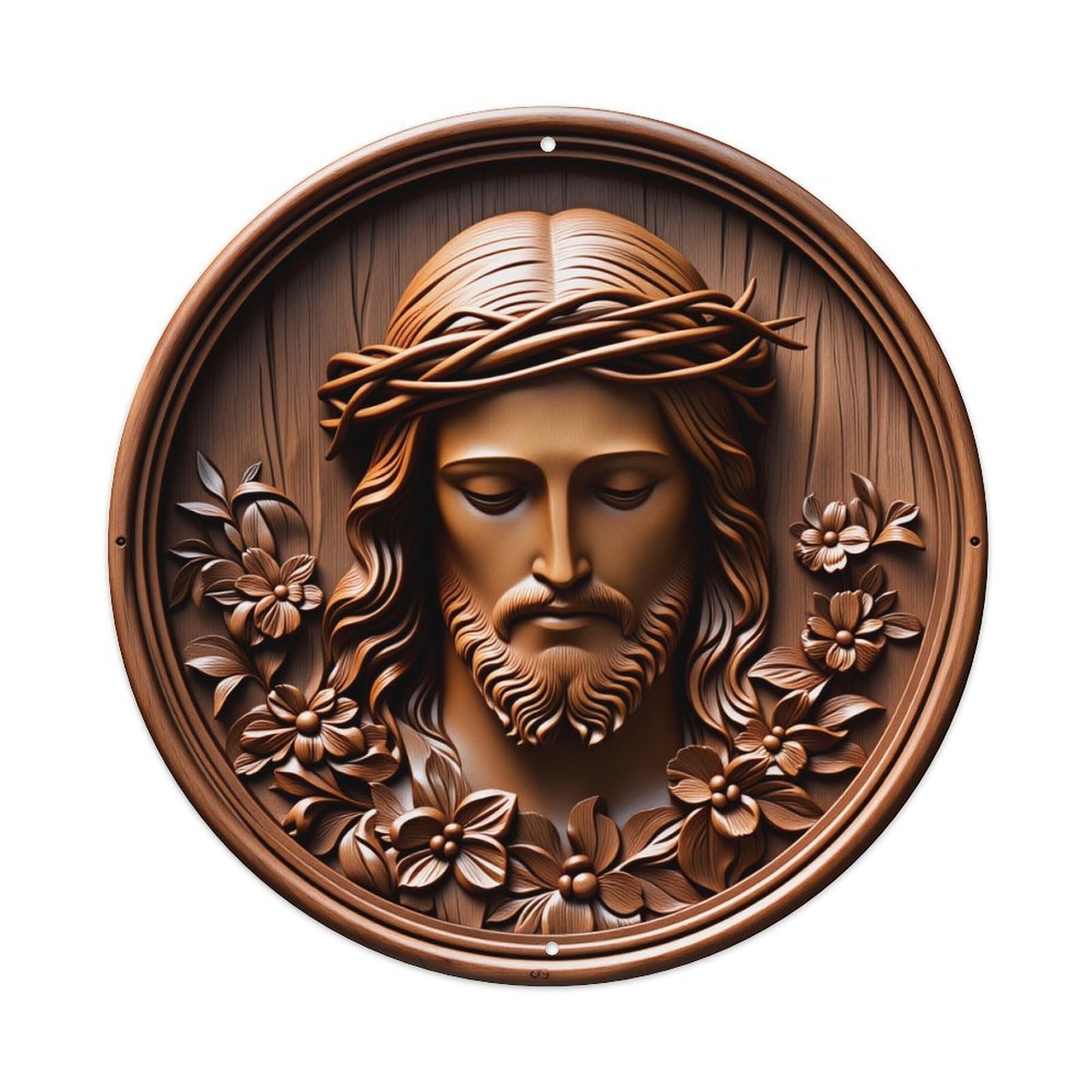 Lzwbntey Vintage Christ With Crown Of Thorns Metal Tin Sign Retro Wall Decor For Home Bar Garage Cafe, Indoor & Outdoor Decorative，Circle Metal Poster, 8X8 Inch