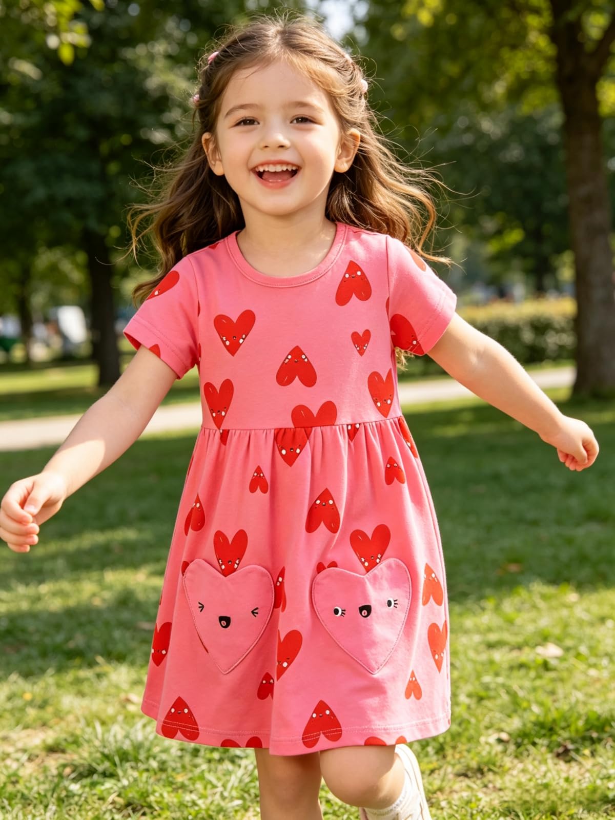 Robe d'été pour Fille Coton Boutons ou Fleur Manches Courtes Style Détendu Vetement Enfants de 1-7 Ans